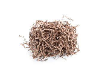 Shredded brown paper for packing isolated on white