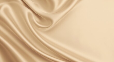 A flowing beige satin fabric is beautifully arranged in folds