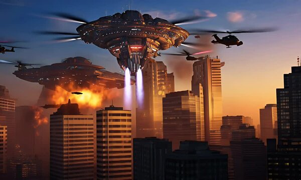Alien invasion over a city