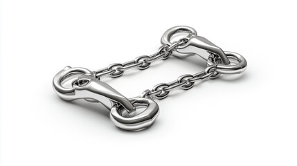 Obraz premium Silver handcuffs connected by a short chain, isolated on a clean white background