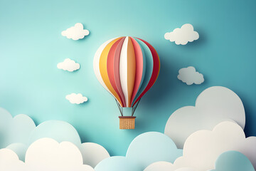 Fototapeta premium A colorful hot air balloon is floating in the sky above a blue background