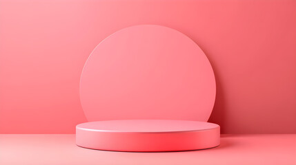 A pink stage with a red circle in the middle