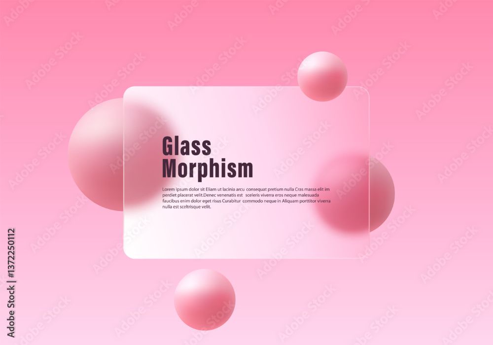Canvas Prints website landing page template. frosted glass partition with pink floating spheres. vector illustrati