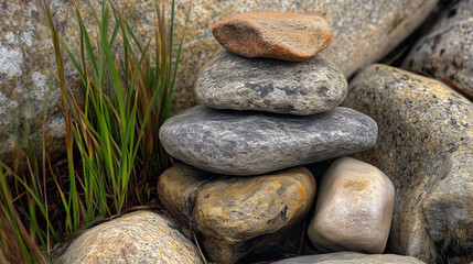 The stones of different shapes are constructed by a pyramid for use in design or background