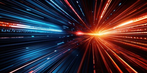 Futuristic light speed tunnel with vibrant energy streams