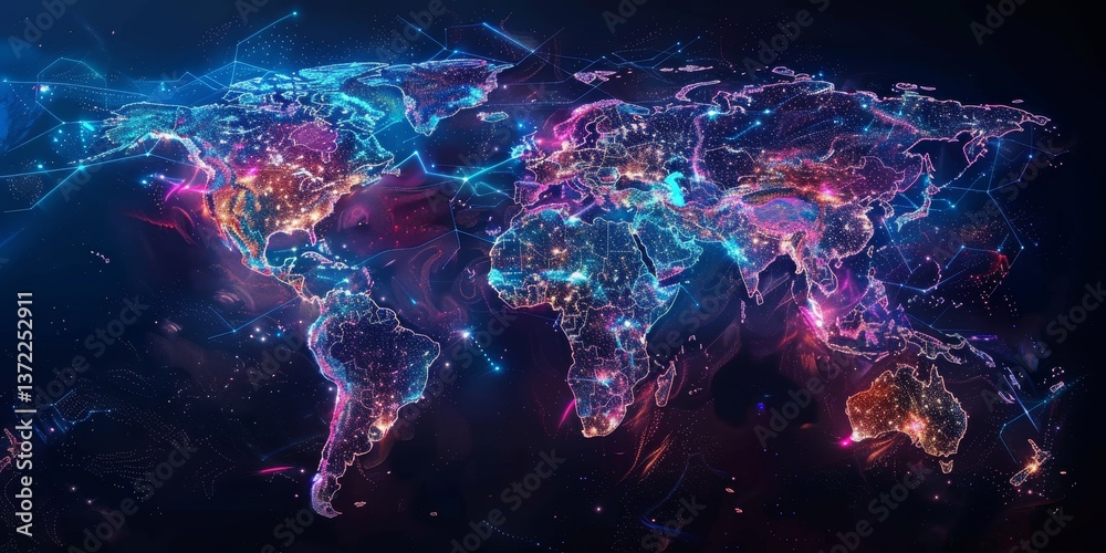 Poster digital map representing the future of global finance