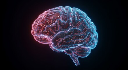 3d rendered illustration of human brain and techology