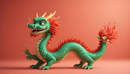 Fabulous Cartoon Green Wooden Dragon &ndash; Symbol of the 2024 Chinese Asian New Year Celebration
