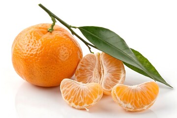Juicy Mandarin Oranges with vibrant green leaf segments and bright background Perfect for recipes