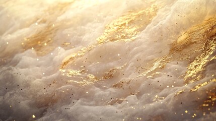 Obraz premium A dreamy close-up of gentle ripples in dawn-lit water, gold flecks drifting and reflecting soft morning hues