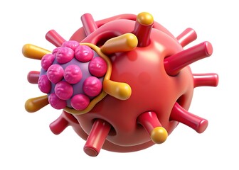 A vibrant rendering of a virus cell structure