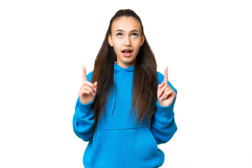 Young Arabian woman over isolated chroma key background surprised and pointing up