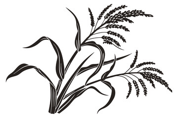 Yellow wheat silhouette art, a summer floral design