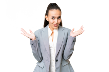 Young Arabian woman over isolated chroma key background having doubts while raising hands