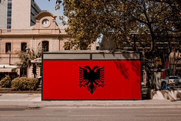 Street Mural Depicting the Flag of Albania 3D Rendering