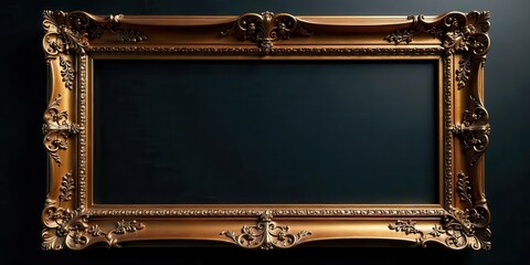 Elegant Ornate Gold Frame on Dark Background A Blank Canvas for Artistic Expression