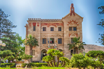 Facade of Palazzo Florio, landmark in Favignana, Sicily, Italy