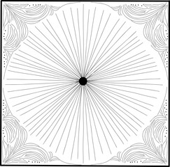  Elegant starburst corner flourishes frame with intricate details, perfect for invitations, cards, and decorative designs. Stylish ornamental border for vintage and modern projects.