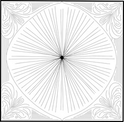  Elegant starburst corner flourishes frame with intricate details, perfect for invitations, cards, and decorative designs. Stylish ornamental border for vintage and modern projects.