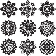 Floral Design Elements Set with Ornamental Snowflake and Winter Patterns, mandala design 