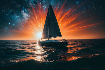 sailboat at sunset.
