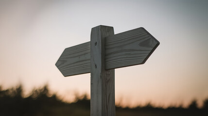 Wooden Arrow Signpost Against Gradient Sky, Symbolizing Direction and Simplicity