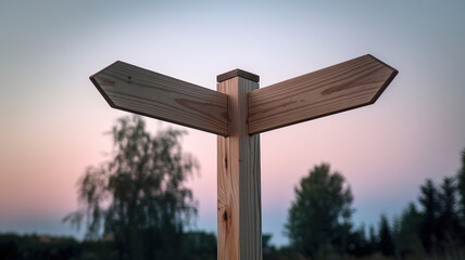 Wooden Arrow Signpost Against Gradient Sky, Symbolizing Direction and Simplicity