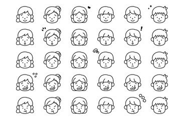 子供の表情顔アイコンベクターイラスト 喜怒哀楽 感情
