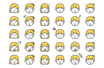 子供の表情顔アイコンベクターイラスト 喜怒哀楽 感情