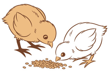 Cute yellow cartoon hen with a fluffy chick and an egg, a funny spring illustration