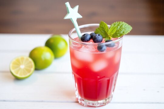 glass of red white and blue drink with a star on top1