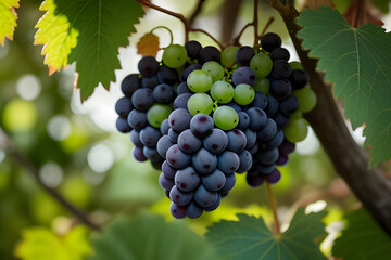 Green Grapes with Leaves - Perfect for vineyard, winery, or fresh produce presentations.	