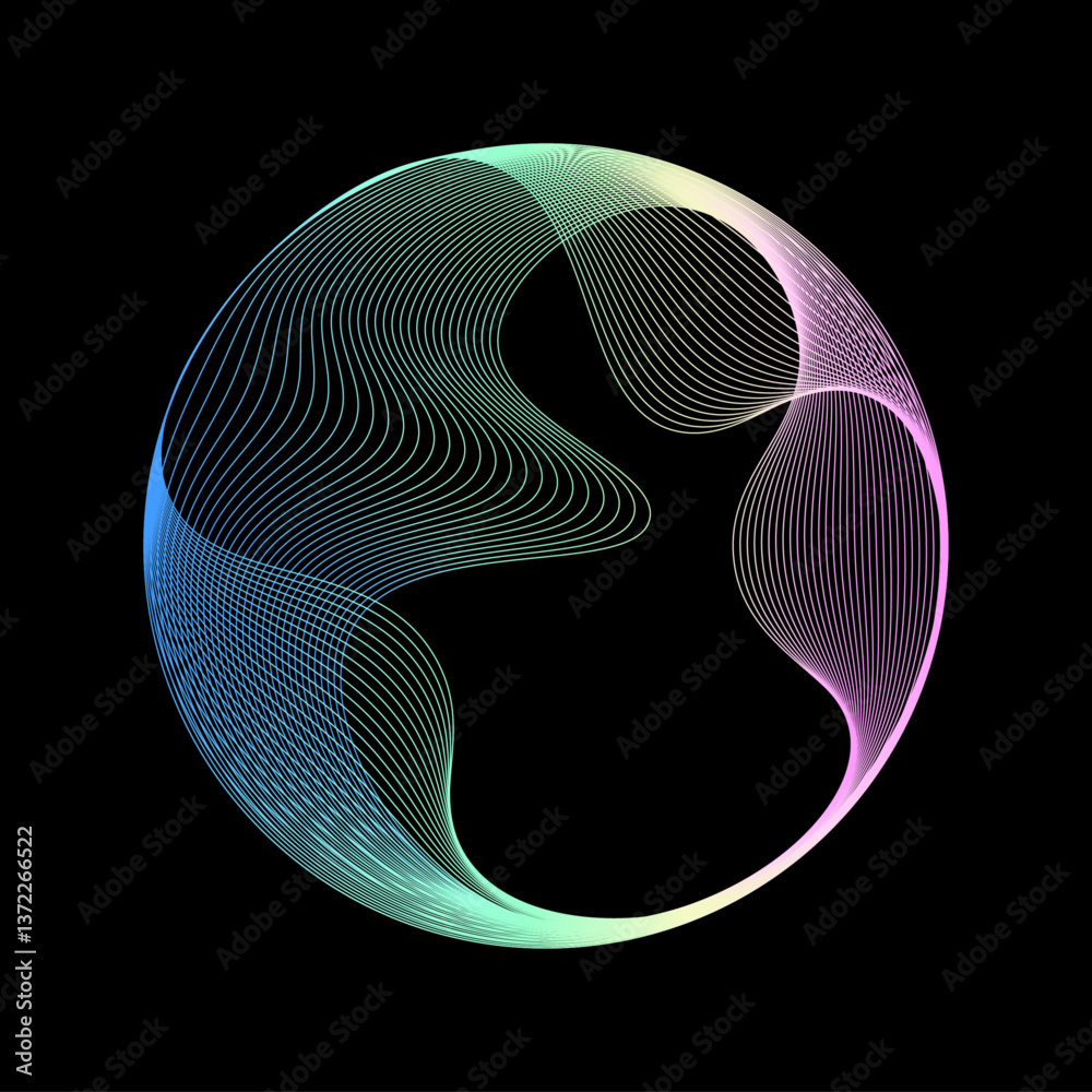 Leinwandbilder Abstract colorful rainbow spectrum wave lines in round shape. Neon iridescent wavy line circle frame isolated on black background with copy space for technology, science, music, modern graphic design
