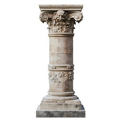 Detailed Corinthian Order Column Architecture Design on Transparent Background