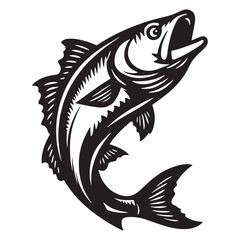 Fishing logo. Bass fish club emblem. Fishing theme vector illustration. Isolated on white Background