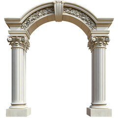 Naklejka premium Ornate White Archway with Columns and Floral Relief on Transparent Background