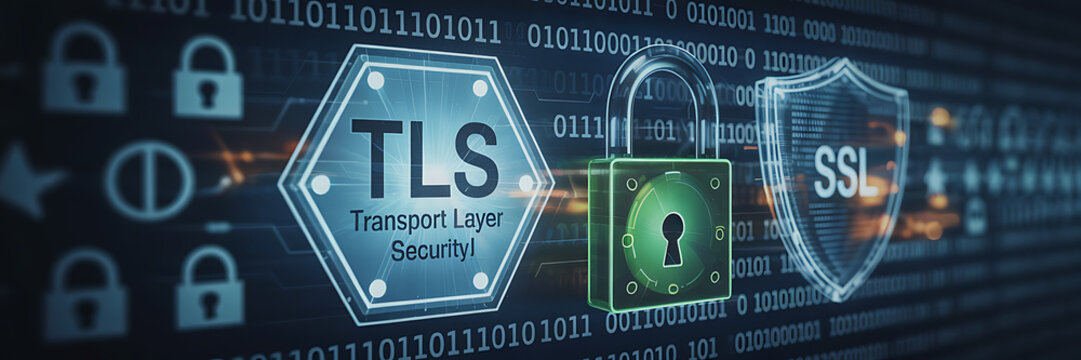 TLS concept, Transport Layer Security, 3D illustration, blurred background, internet encryption, secure communication, digital security, TLS protocol, SSL encryption, web security, data protection, 