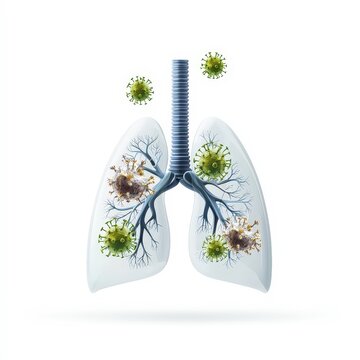 A drawing of a lung with a virus in it