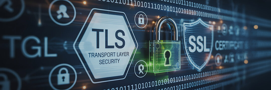 TLS concept, Transport Layer Security, 3D illustration, blurred background, internet encryption, secure communication, digital security, TLS protocol, SSL encryption, web security, data protection, 