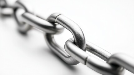 CloseUp of a Metallic Chain Link on a White Background