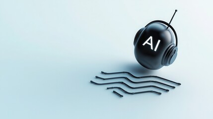 Futuristic AI Concept with Black Sphere and Headphones