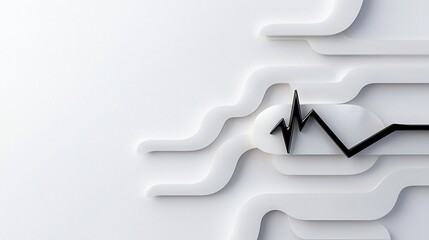 Abstract 3D Heartbeat Line on Layered White Background