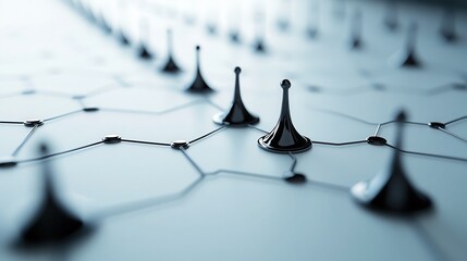 Abstract 3D Chess Piece Network on a Hexagonal Surface