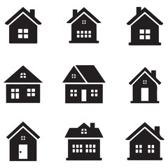 House Icon Set Silhouette Vector Black. with white background