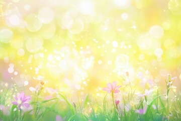 Obraz premium Sunlit Floral Meadow with Bokeh Background, Dreamy and Serene Atmosphere.