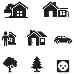 House Icon Set Silhouette Vector Black. with white background