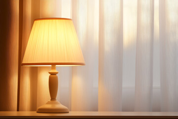 Cozy lamp illuminating a soft curtain, creating a warm and inviting atmosphere.