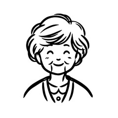 Obraz premium Happy elderly woman line drawing portrait smiling against a white background