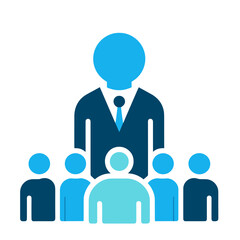 Fototapeta premium Leading figure with team, blue vector icon, transparent background