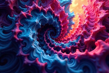 Abstract swirling fractal shapes in vibrant hues, energy, geometry, illustration